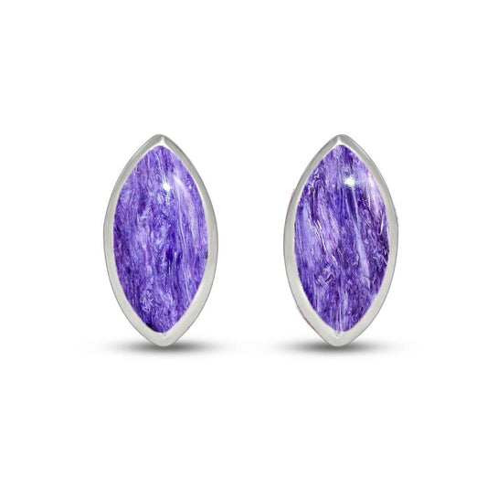 Natural Siberian Charoite 925 Solid Sterling Silver Earrings 12mm - Natural Rocks by Kala