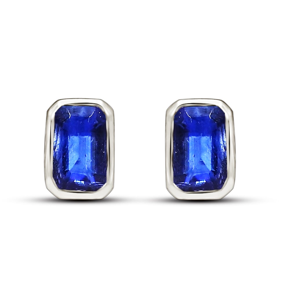 Genuine Blue Sapphire 925 Solid Sterling Silver Earrings 7mm - Natural Rocks by Kala