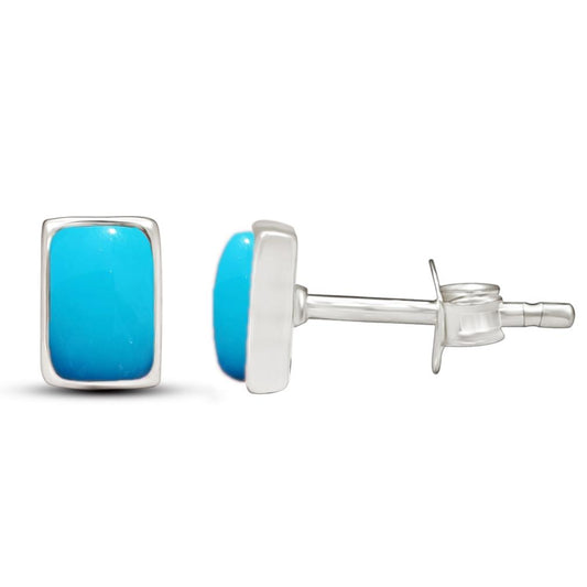 Natural Blue Turquoise 925 Solid Sterling Silver Earrings 7mm - Natural Rocks by Kala