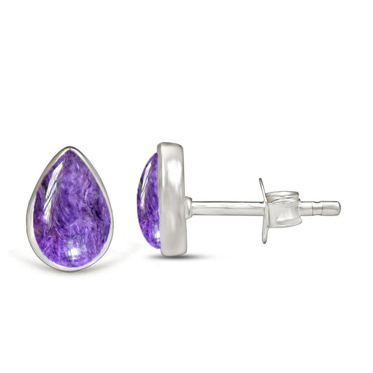 Natural Siberian Charoite 925 Solid Sterling Silver Earrings 7mm - Natural Rocks by Kala