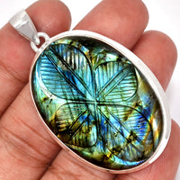 Natural Labradorite 925 Sterling Silver Pendant 35mm - Natural Rocks by Kala