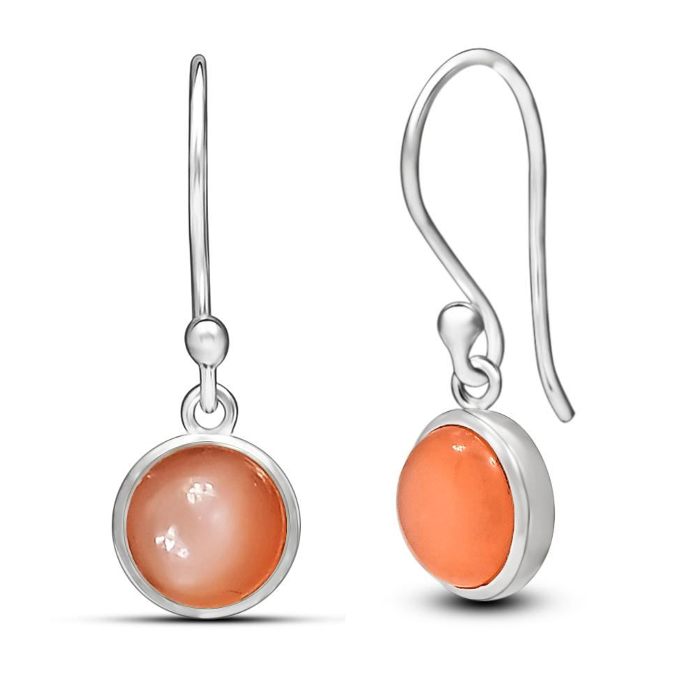 Natural Peach Orthoclase Moonstone 925 Sterling Silver Earrings 20mm - Natural Rocks by Kala