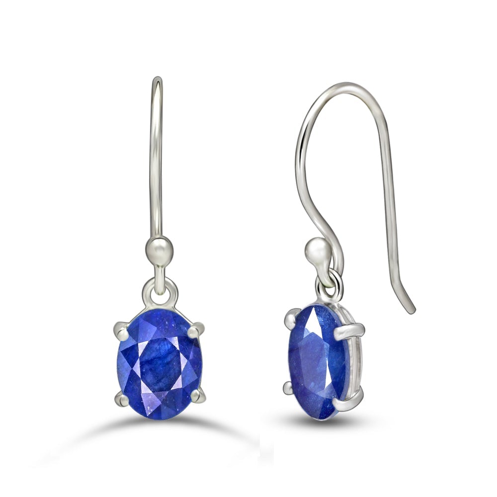 Genuine Blue Sapphire 925 Solid Sterling Silver Earrings 20mm - Natural Rocks by Kala