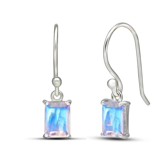 Natural Rainbow Moonstone 925 Solid Sterling Silver Earrings 25mm - Natural Rocks by Kala