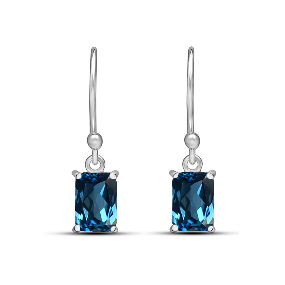 Genuine London Blue Topaz 925 Solid Sterling Silver Earrings 20mm - Natural Rocks by Kala