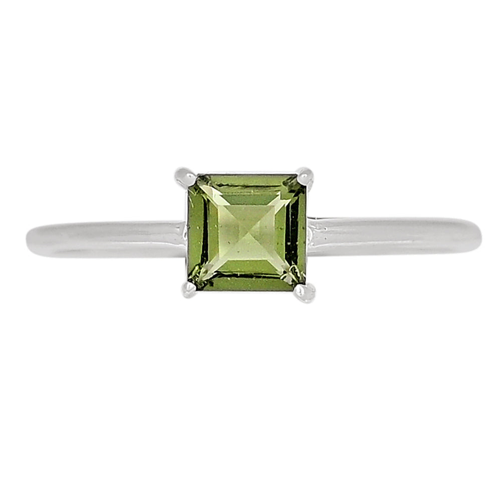 Natural Green Moldavite 925 Solid Sterling Silver Engagement Ring Size 6, 7, 8, 8.25