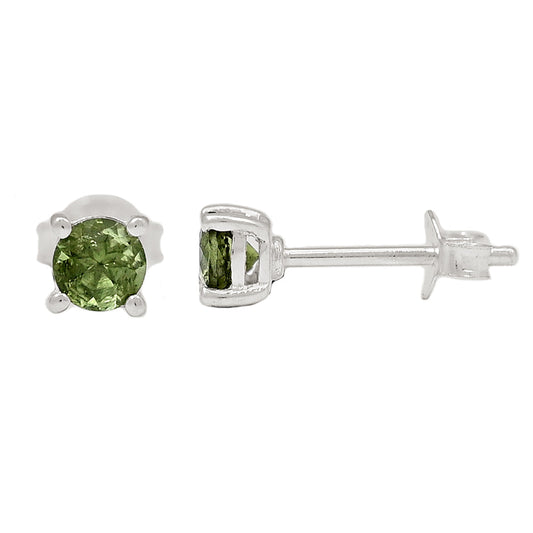 Natural Green Czech Republic Moldavite 925 Solid Sterling Silver Earrings 5mm - Natural Rocks by Kala