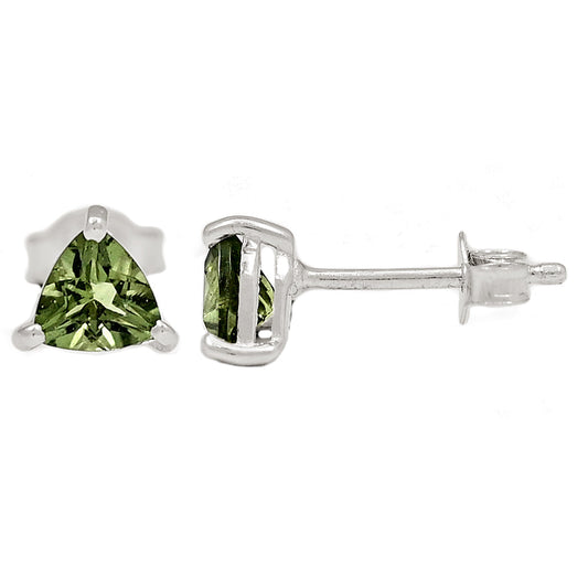 Natural Green Czech Republic Moldavite 925 Solid Sterling Silver Earrings 7mm - Natural Rocks by Kala
