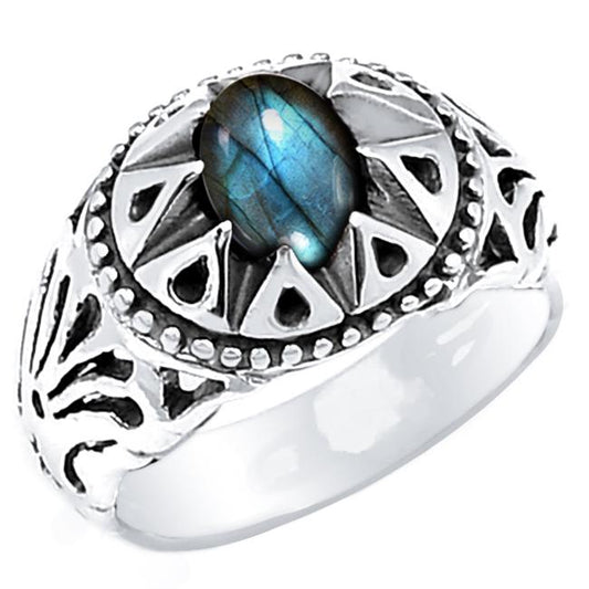 Natural Blue Labradorite 925 Solid Sterling Silver Men's Ring Size 8, 9, 10, 11, 12, 13 - Natural Rocks by Kala