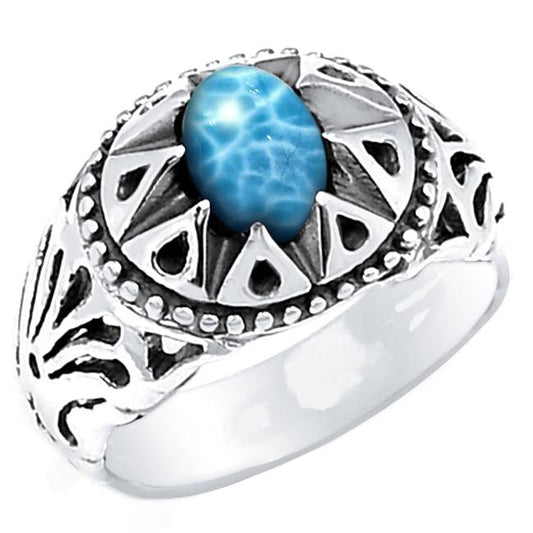 Natural Dominican Larimar 925 Solid Sterling Silver Men's Ring Size 8, 9, 10, 11, 12 - Natural Rocks by Kala