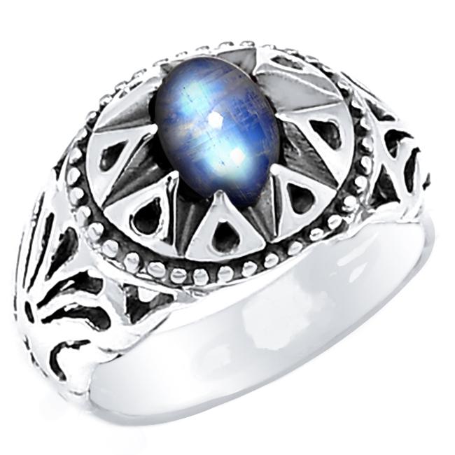 Natural Rainbow Moonstone 925 Solid Sterling Silver Men's Ring Size 8, 9, 10, 11, 12, 13 - Natural Rocks by Kala