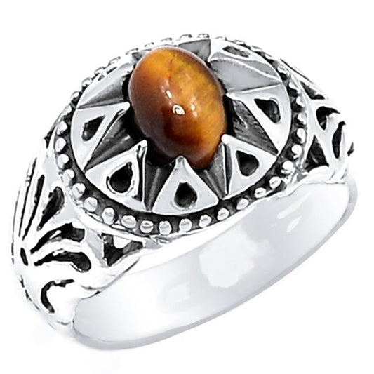 Natural Tiger's Eye 925 Solid Sterling Silver Men's Ring Size 8, 9, 10, 11, 12, 13 - Natural Rocks by Kala