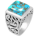 Gorgeous Blue Mohave Copper Turquoise 925 Sterling Silver Men's Ring Size 7, 8, 9, 10, 11, 12, 13 - Natural Rocks by Kala