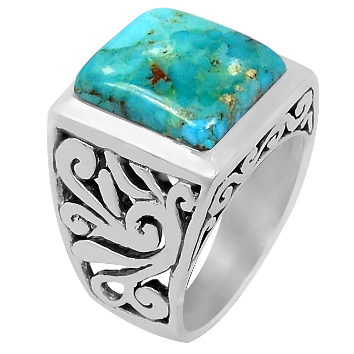 Blue Mohave Turquoise 925 Sterling Silver Men's Ring Size 8, 9, 10, 11, 12, 13 - Natural Rocks by Kala