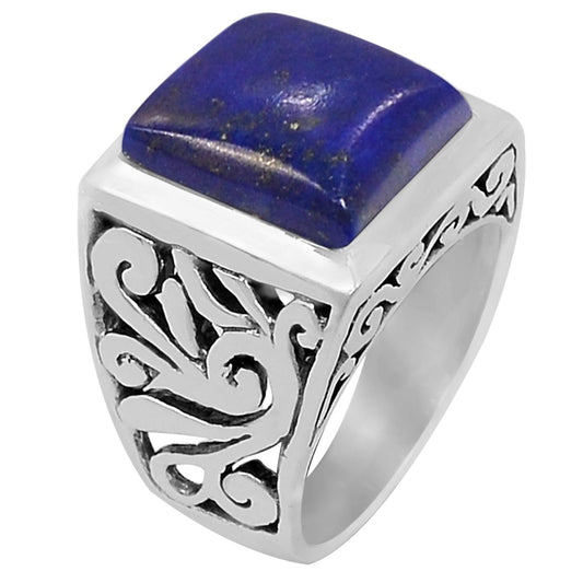 Natural Blue Lapis Lazuli 925 Solid Sterling Silver Men's Ring Size 8, 9, 10, 11, 12, 13 - Natural Rocks by Kala