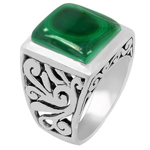 Natural Green Malachite 925 Solid Sterling Silver Men's Ring Size 10, 11 - Natural Rocks by Kala