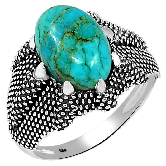 Natural Blue Mohave Turquoise 925 Solid Sterling Silver Men's Ring Size 8, 9, 10, 11, 12, 13 - Natural Rocks by Kala