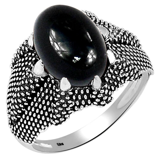 Natural Black Onyx 925 Solid Sterling Silver Men's Ring Size 8, 9, 10, 11, 12 - Natural Rocks by Kala