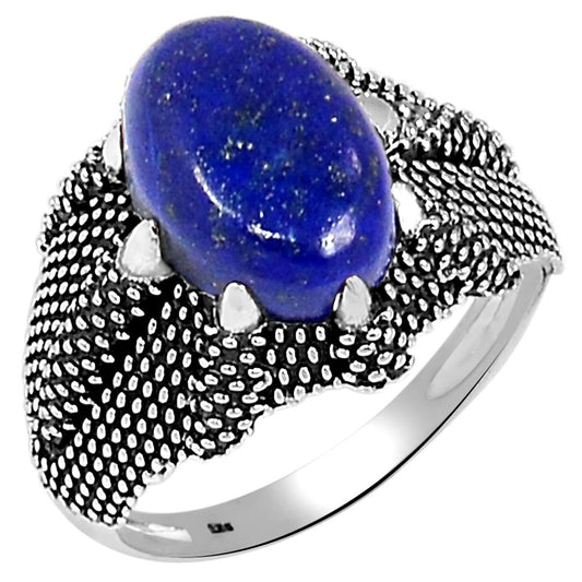 Natural Blue Lapis Lazuli 925 Solid Sterling Silver Men's Ring Size 8, 9, 10, 11, 12 - Natural Rocks by Kala