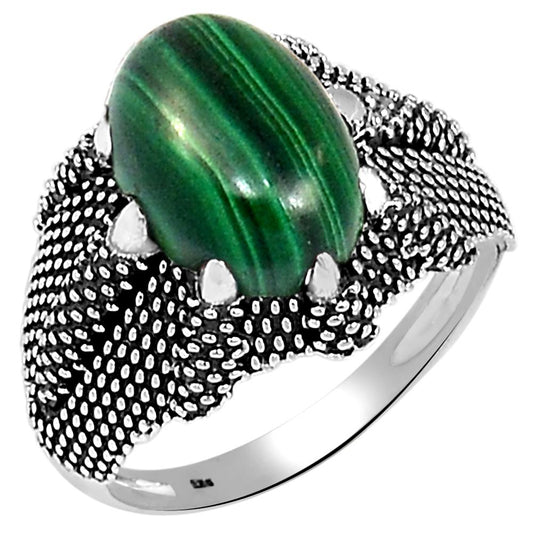 Natural Green Malachite 925 Solid Sterling Silver Men's Ring Size 8, 9, 10, 11, 12 - Natural Rocks by Kala