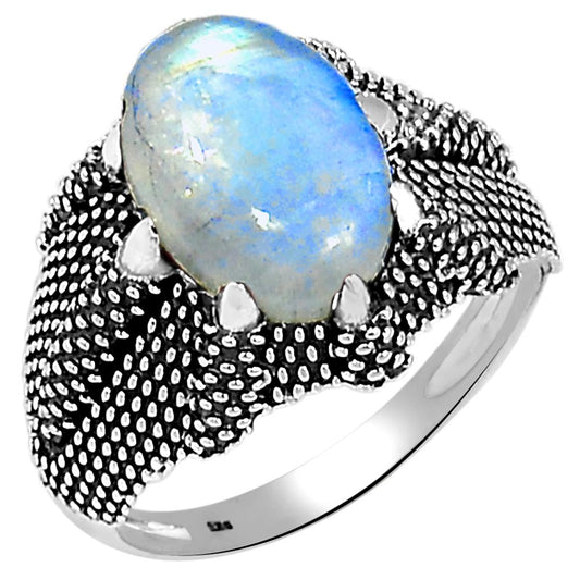 Natural Rainbow Moonstone 925 Solid Sterling Silver Men's Ring Size 8, 9, 10, 11, 12 - Natural Rocks by Kala