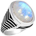 Natural Rainbow Moonstone 925 Sterling Silver Men's Ring Size 8, 9, 10, 11, 12, 13 - Natural Rocks by Kala