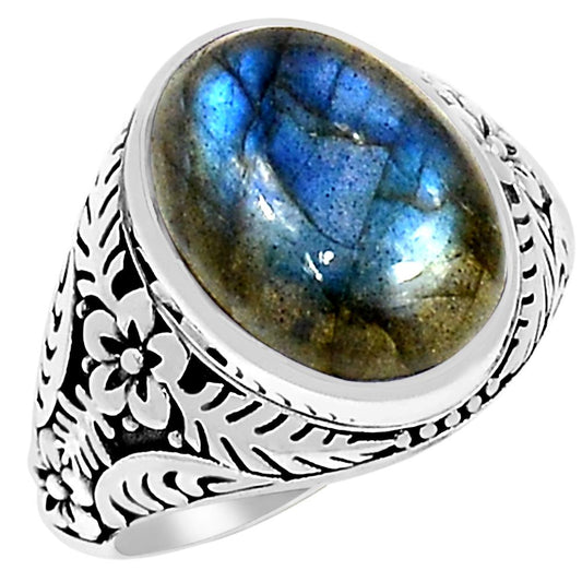 Natural Blue Labradorite 925 Solid Sterling Silver Men's Ring Size 7, 8, 9, 10, 11, 12, 13 - Natural Rocks by Kala