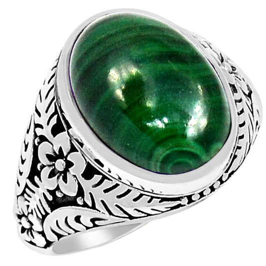 Natural Green Malachite 925 Solid Sterling Silver Men's Ring Size 8, 9, 10, 11, 12 - Natural Rocks by Kala