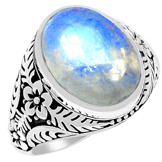 Natural Rainbow Moonstone 925 Sterling Silver Men's Ring Size 7, 8, 9, 10, 11, 12, 13 - Natural Rocks by Kala