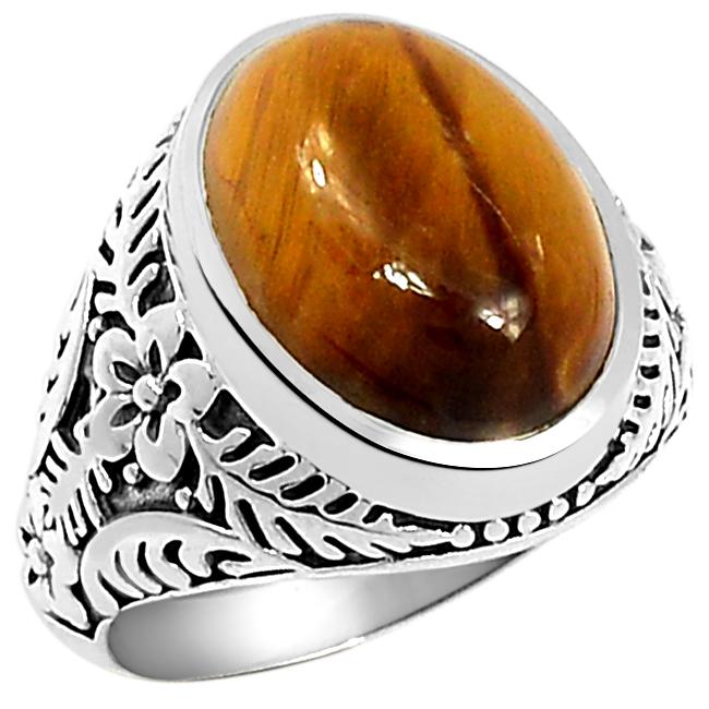 Natural Tiger's Eye 925 Solid Sterling Silver Men's Ring Size 7, 8, 9, 10, 12 - Natural Rocks by Kala