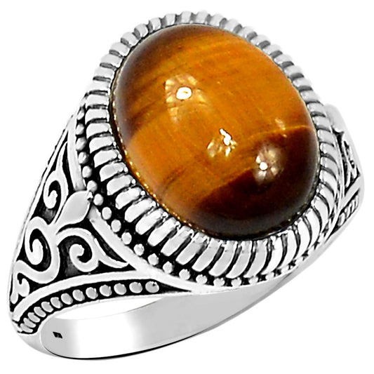 Natural Tiger's Eye 925 Solid Sterling Silver Men's Ring Size 7, 8, 9, 10, 11, 12, 13 - Natural Rocks by Kala