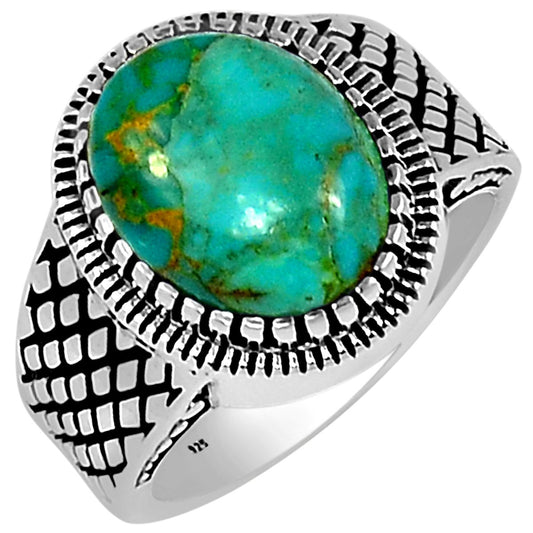 Natural Blue Mohave Turquoise 925 Solid Sterling Silver Men's Ring Size 7, 8, 9, 10, 11, 12 - Natural Rocks by Kala