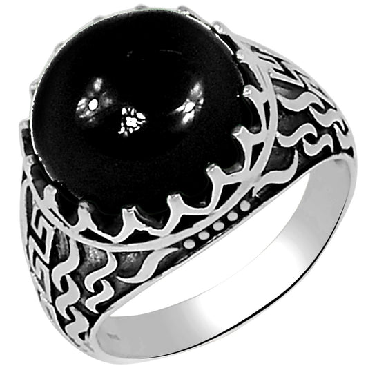 Natural Black Onyx 925 Solid Sterling Silver Men's Ring Size 10, 11, 12 - Natural Rocks by Kala