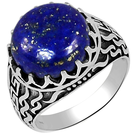 Natural Blue Lapis Lazuli 925 Solid Sterling Silver Men's Ring Size 7, 8, 9, 10, 13 - Natural Rocks by Kala