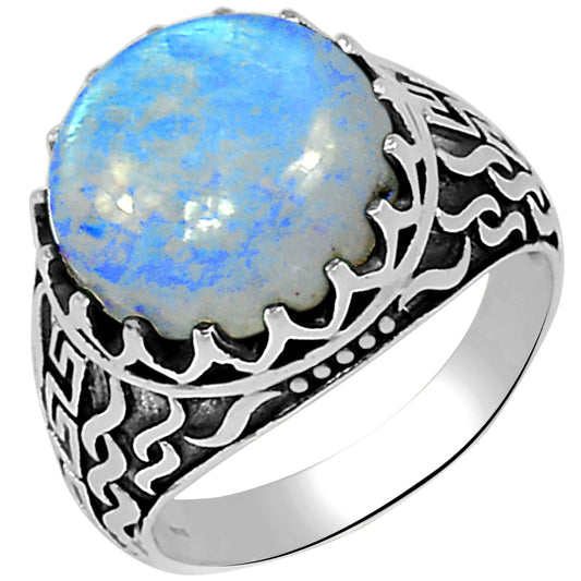 Natural Rainbow Moonstone 925 Sterling Silver Solitaire Men's Ring Size 7, 8, 9, 10, 11, 12, 13 - Natural Rocks by Kala