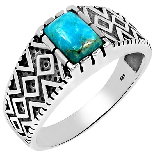 Natural Blue Mohave Turquoise 925 Solid Sterling Silver Men's Ring Size 7, 8, 9, 10, 11, 12, 13 - Natural Rocks by Kala