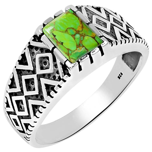 Green Mohave Turquoise 925 Solid Sterling Silver Men's Ring Size 9, 10.5, 12 - Natural Rocks by Kala