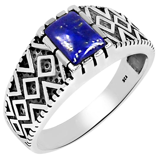 Natural Blue Lapis Lazuli 925 Solid Sterling Silver Men's Ring Size 8, 9, 10, 11, 12, 13 - Natural Rocks by Kala