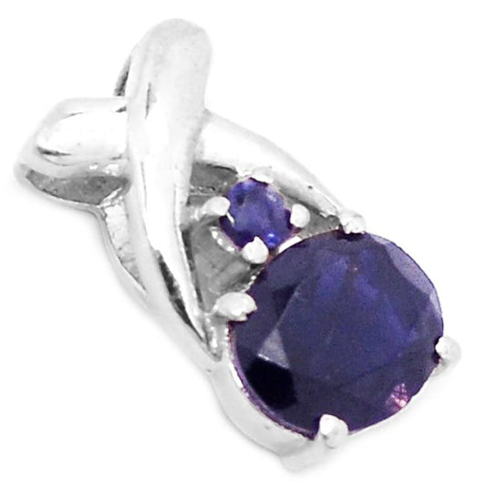 Genuine 2ct Iolite 925 Solid Sterling Silver Pendant 20mm - Natural Rocks by Kala