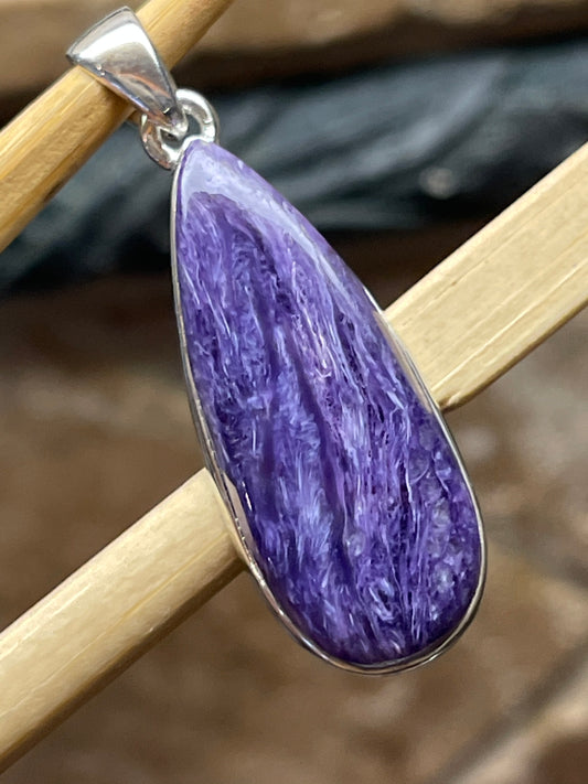 Natural Siberian Charoite 925 Solid Sterling Silver Pendant 40mm - Natural Rocks by Kala