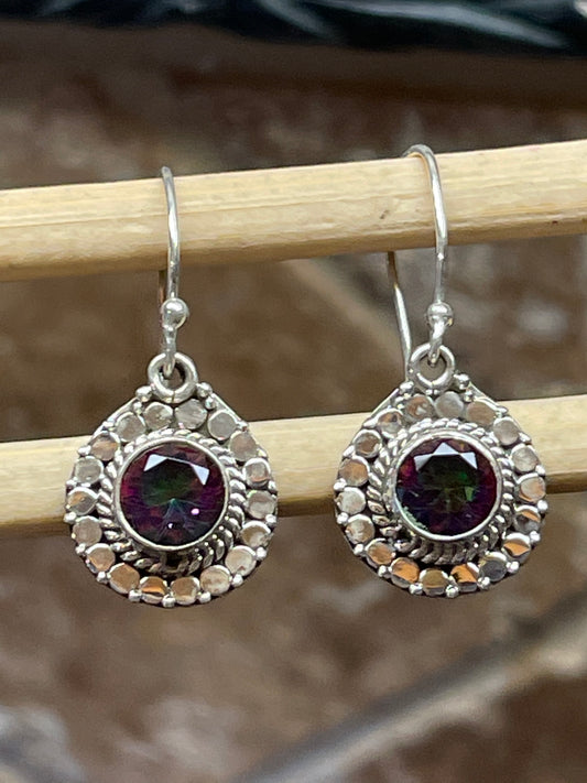 Gorgeous 2ct Mystic Topaz 925 Solid Sterling Silver Earrings 25mm - Natural Rocks by Kala