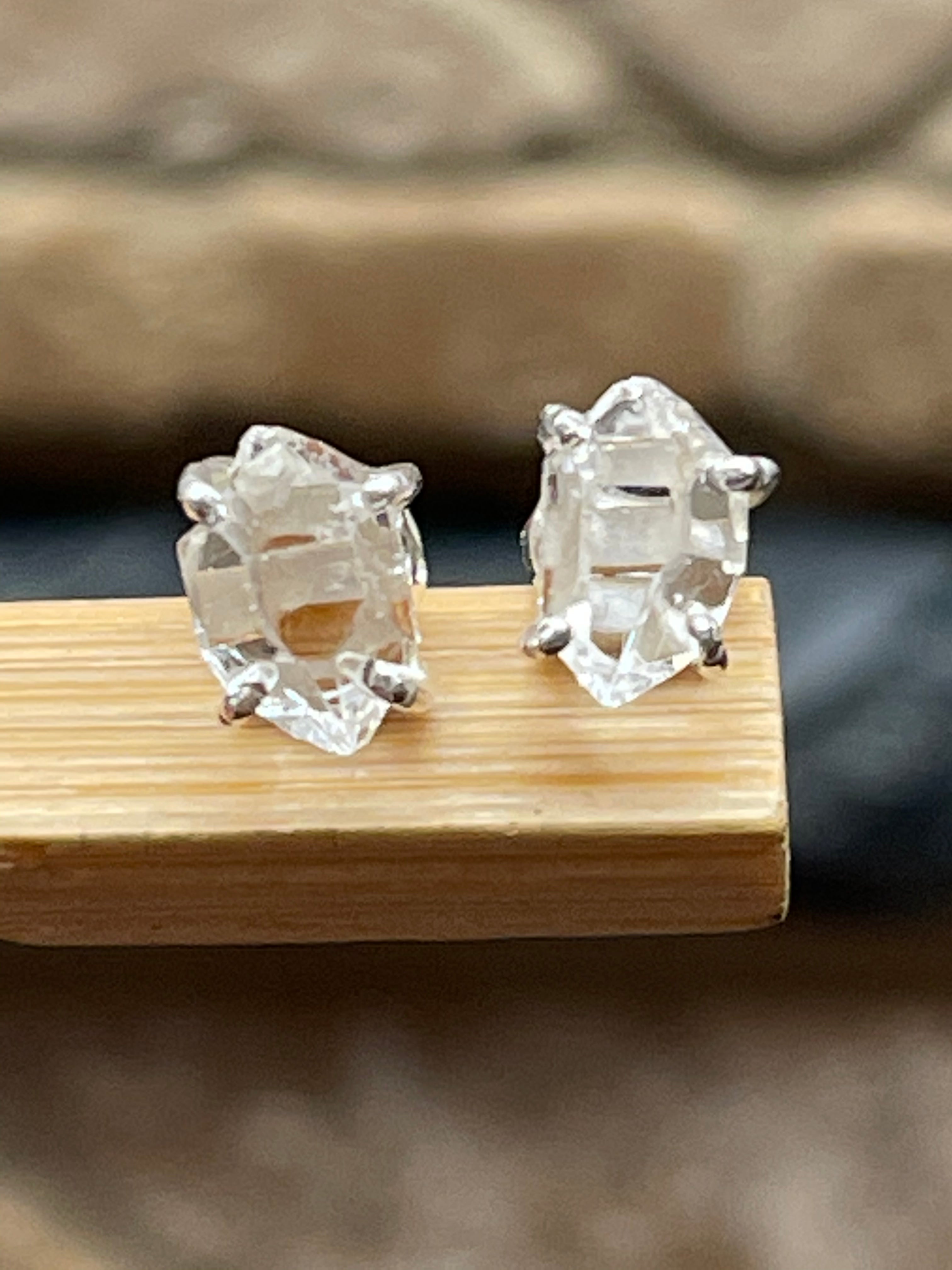 Natural Herkimer Diamond 925 Solid Sterling Silver Earrings 7mm - Natural Rocks by Kala