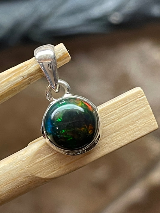 Genuine Chalama Black Opal 925 Solid Sterling Silver Pendant 15mm - Natural Rocks by Kala