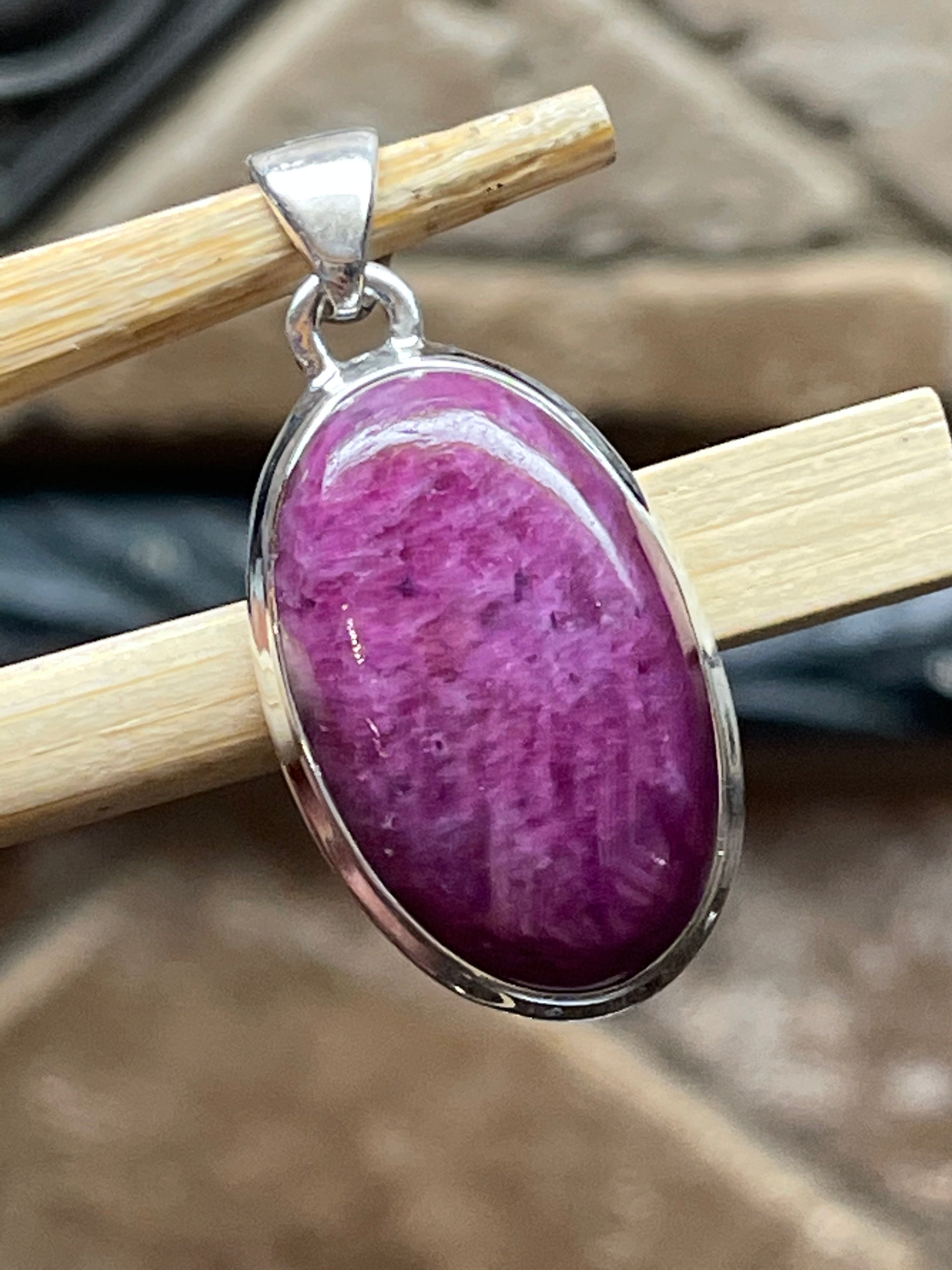 Natural African Ruby 925 Solid Sterling Silver Pendant 30mm - Natural Rocks by Kala