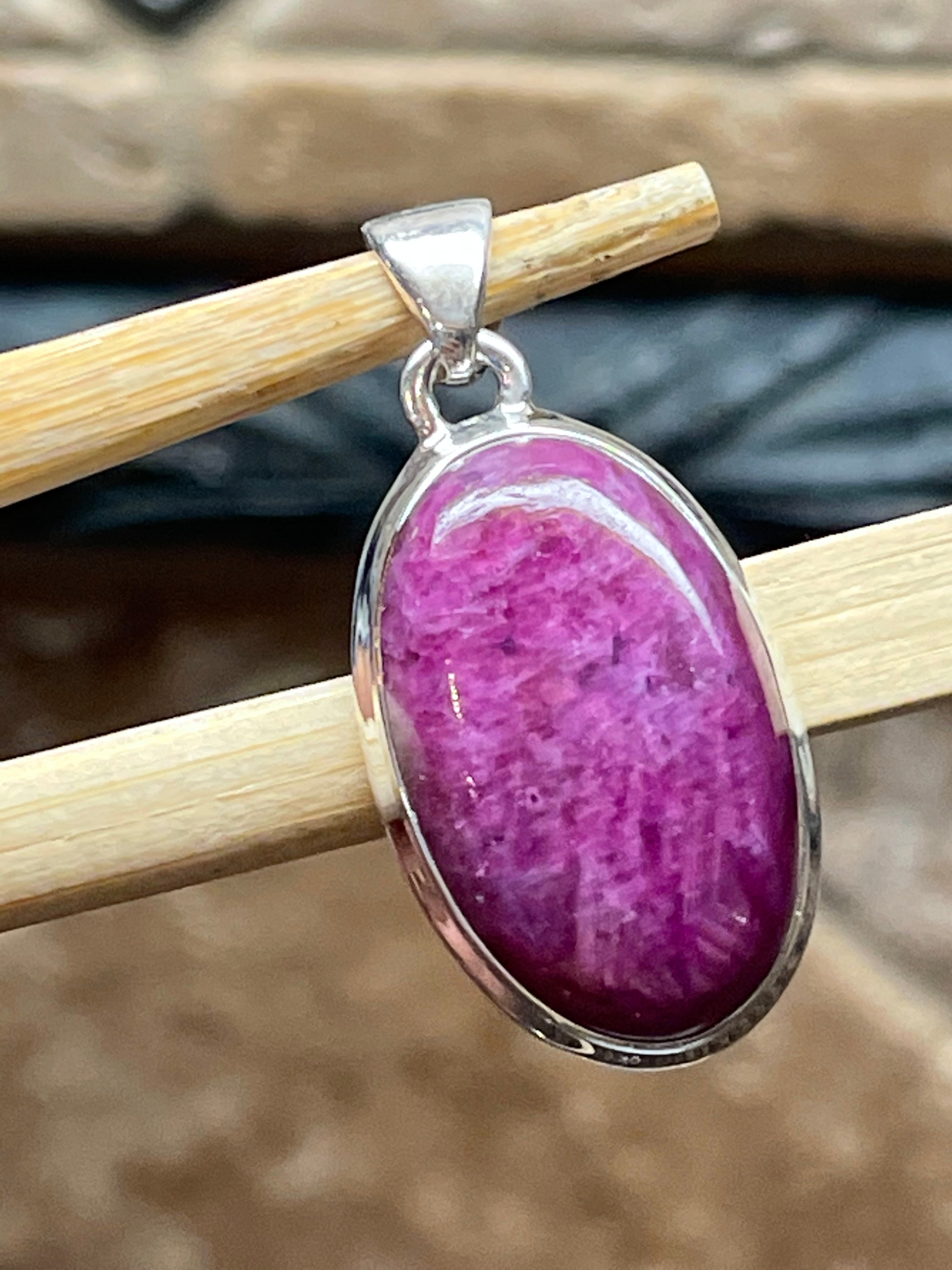 Natural African Ruby 925 Solid Sterling Silver Pendant 30mm - Natural Rocks by Kala