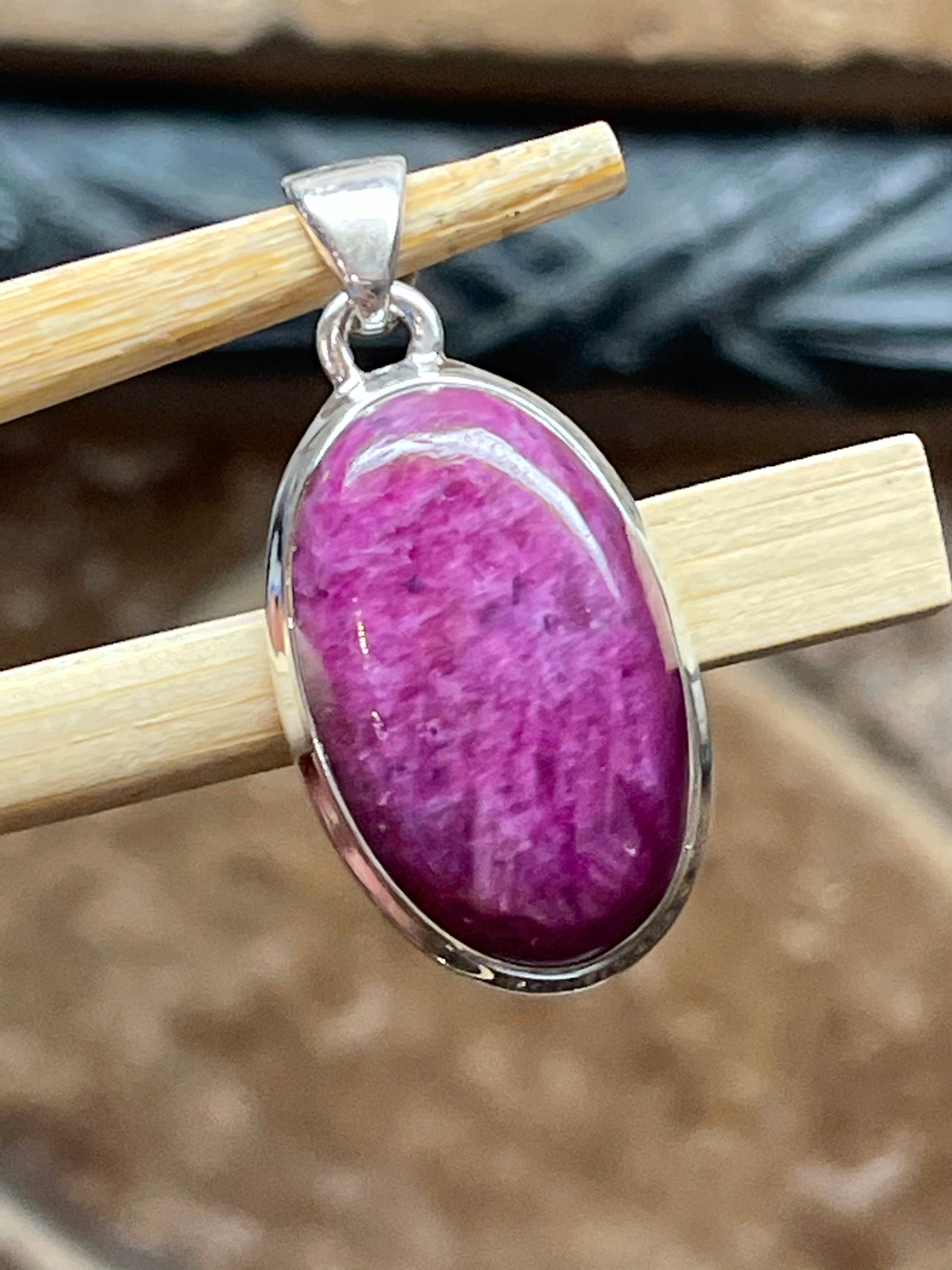 Natural African Ruby 925 Solid Sterling Silver Pendant 30mm - Natural Rocks by Kala