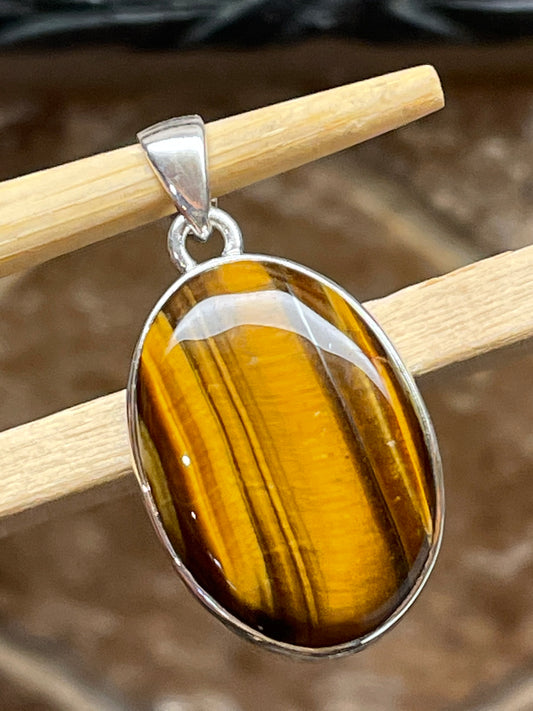 Natural Tiger's Eye 925 Solid Sterling Silver Pendant 35mm - Natural Rocks by Kala