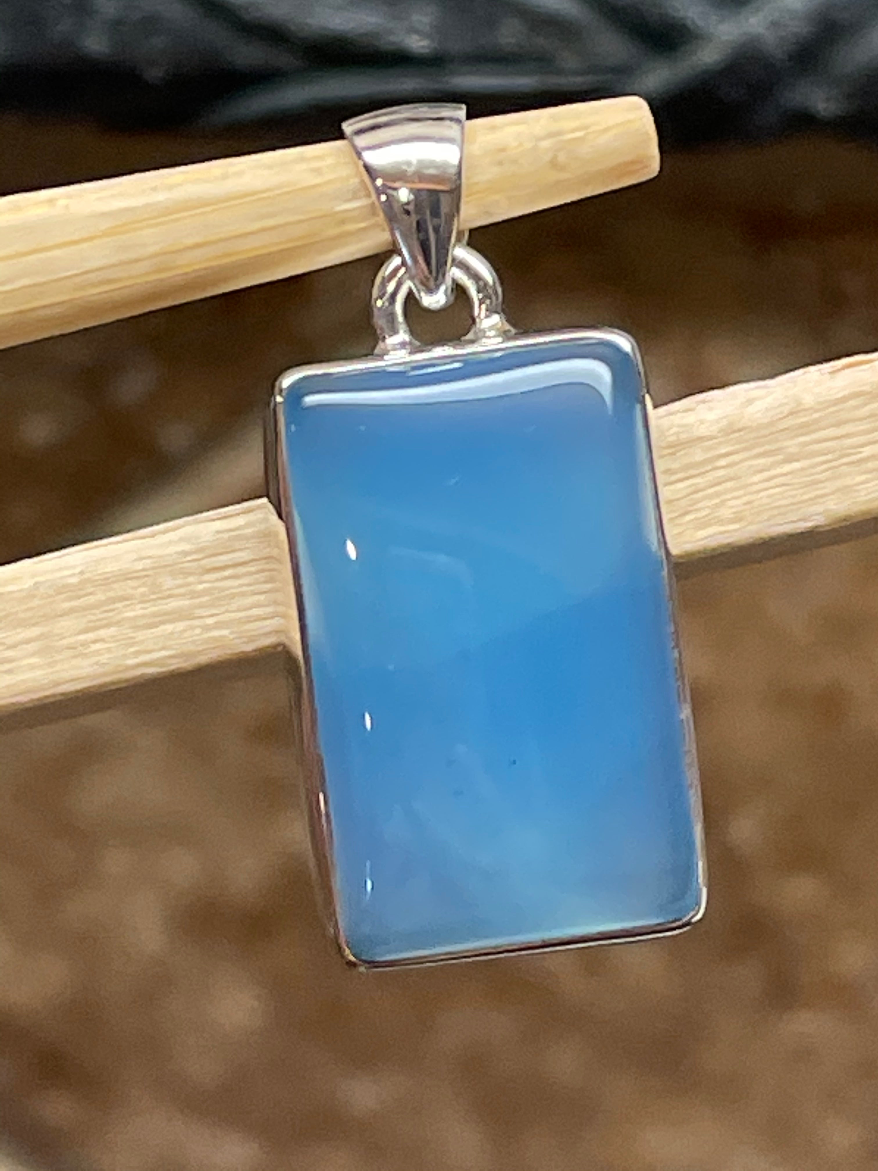 Natural Aqua Blue Chalcedony 925 Solid Sterling Silver Pendant 30mm - Natural Rocks by Kala