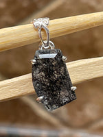 Genuine Black Rutile 925 Solid Sterling Silver Pendant 24mm - Natural Rocks by Kala