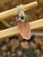 Natural Pink Rose Quartz, Herkimer Diamond 925 Solid Sterling Silver Pendant 27mm - Natural Rocks by Kala